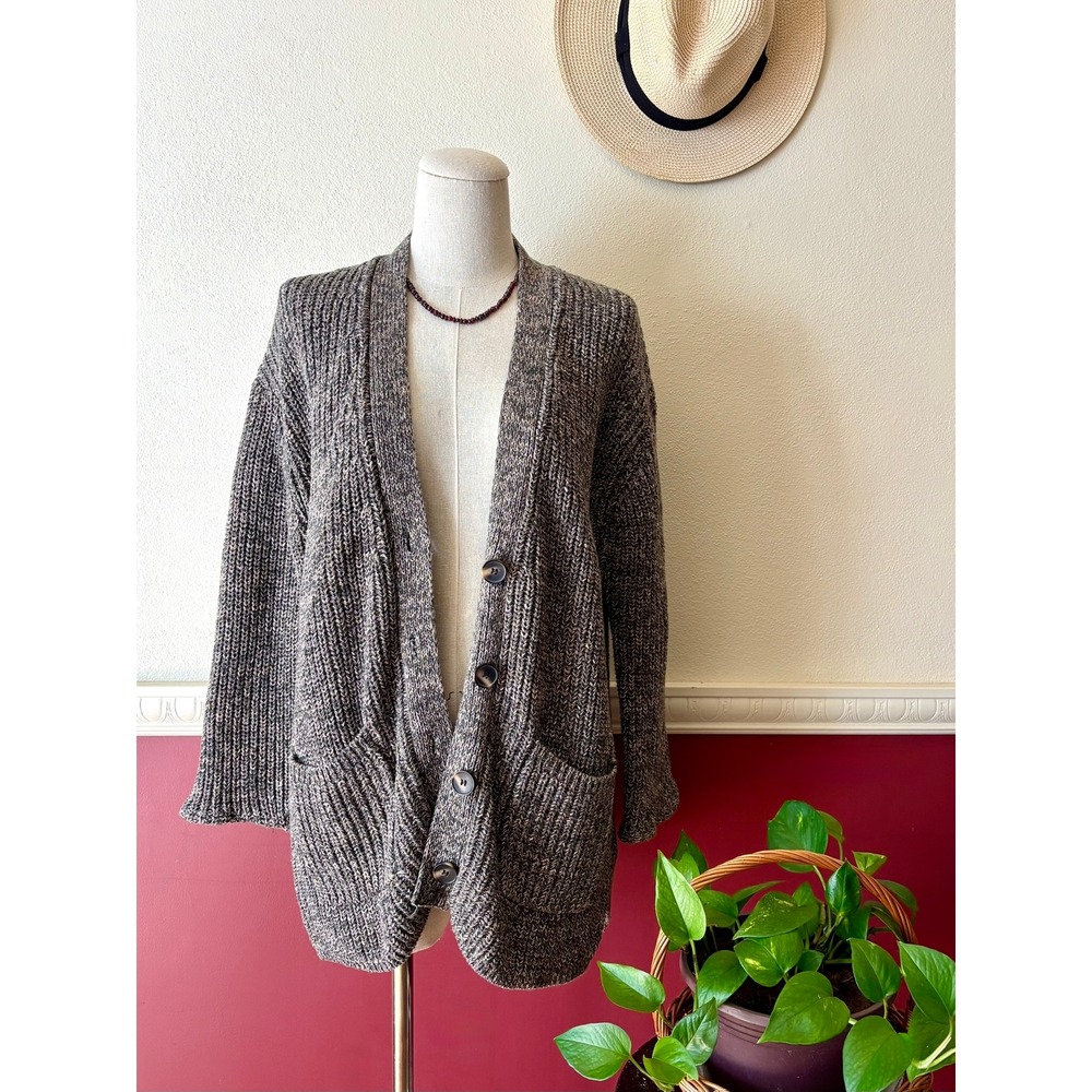 John + Jenn Evereve Grey Marled Chunky Knit Cotton Cardigan Sweater XS Oversized